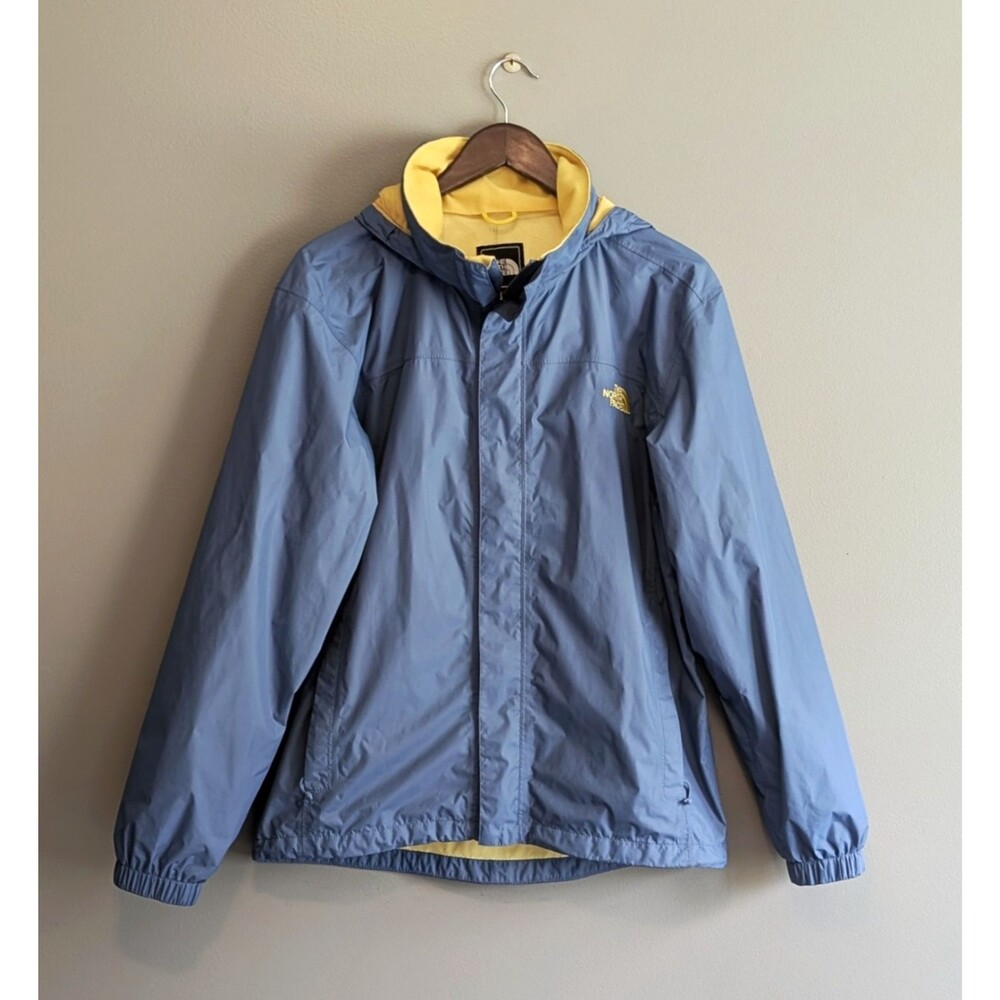 The North Face Resolve Jacket Mens Small Waterproof Hooded Rain Coat Blue Yellow